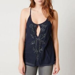 BKE Boutique Beaded Key Hole Racerback Tank Top Navy Blue Size XS